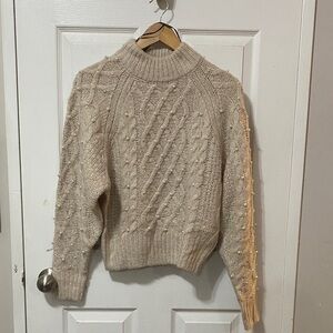 H&M Pearl Embellished Cable Knit Sweater - Size XS EUC
